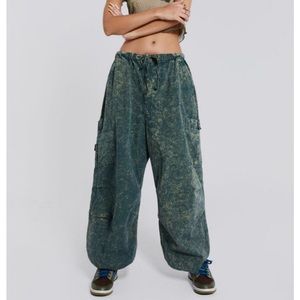 Jaded London Green acid wash parachute pants